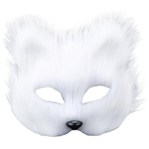 Comebachome Therian Maske, pelzige Fuchsmaske, Halbgesichts-Fuchsmasken, Kunstfell-Maskerade-Maske für Halloween-Cosplay-Party (weiß) von Comebachome