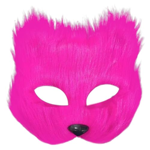 Comebachome Therian Maske, pelzige Fuchsmaske, Halbgesichts-Fuchsmasken, Kunstfellmaskenmaske für Halloween-Cosplay-Party (Rose Red) von Comebachome