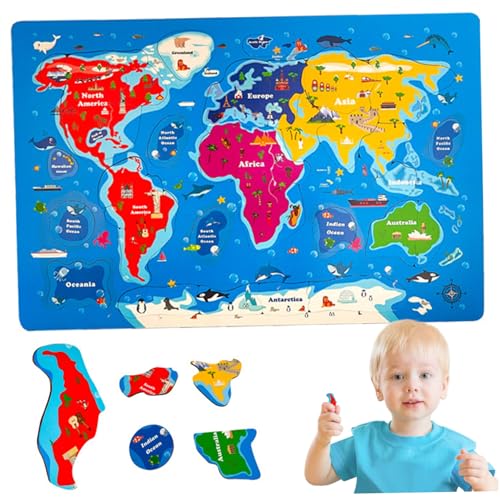 Comebachome World Jigsaw Puzzle, 45pcs/Set 16.9x11.2inch Holzmagnetikumkarte Rätsel, Weltkarten-Puzzle-Vorschullernspielzeug für Kinder 4-8 Jahre alt von Comebachome