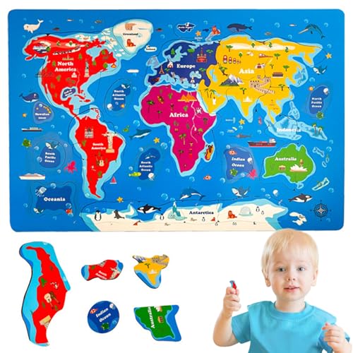 Comebachome World Map Puzzle, 43x28.5cm 45pcs/Set Holz Weltkarte Puzzles, Bildungsspielzeug für Kinder im Alter von 4 bis 6 Jahren von Comebachome