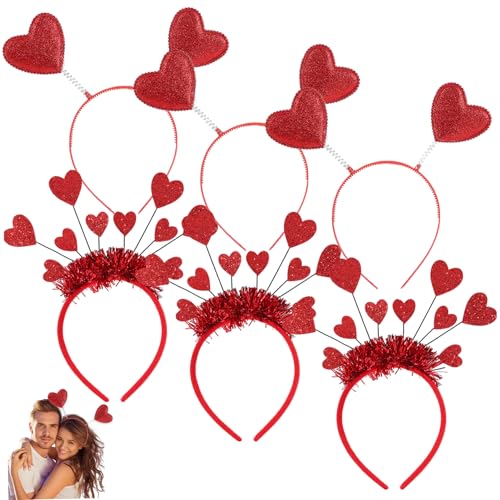 Cupid Stirnband 6pcs 2 Style 8 x 8 exquisite Herzstirnband-Pailletten Liebeförmiges Haar Hoops Herzohren Stirnband Rot Cupid Kostümzubehör für Valentinstagsfeiertag, Haarreihe, Amorstopfband von Comebachome