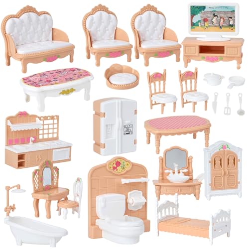 Comebachome Dollhouse Möbel, 4 Sets Miniatur Holzpuppenhaus Accessoires und Möbel, Mini Holzpuppenhausmöbel Set für DIY Dollhouse Dekorationen Accessoires von Comebachome