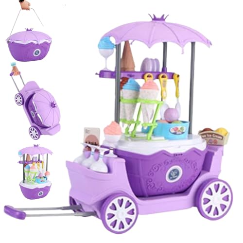 Eiswagenspielzeug 4 in 1 Dollhouse Ice Cream Cart, Plastik -Miniaturspielzeug mit großem Regenschirm, Bildungsspiel für Kinder, die für Dollhouse -Dekorationen geeignet sind, Eisspielzeug, Eis Tru von Comebachome