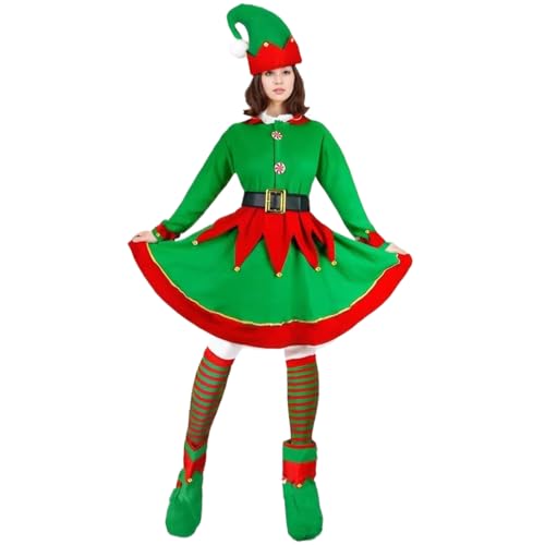 Elf -Kostüm für Frauen, 1 Set Alpaka -Woll -Elfenkleid mit Elfenhut, Strümpfe, Gürtel und Stiefel, Elf Kostüm für Weihnacht Cosplay (XL) von Comebachome