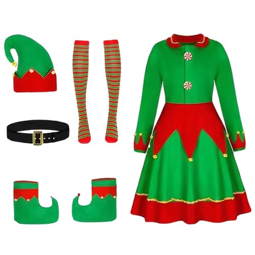 Elf -Kostüm für Frauen, Velvet Weihnachtsfest -Elf -Kostüm mit Kleid, Stiefeln, Hut, Gürtel und Strümpfen für Weihnachtsfeier Cosplay (M) von Comebachome