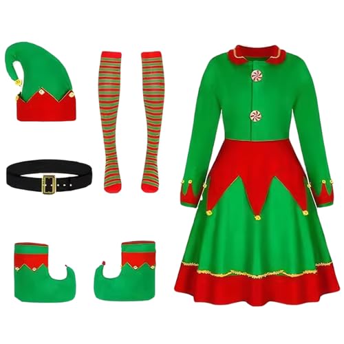 Elf -Kostüm für Frauen, Velvet -Weihnachtsfest -Elf -Kostüm mit Kleid, Stiefeln, Hut, Gürtel und Strümpfen für Weihnachtsfeier -Cosplay (XL) von Comebachome