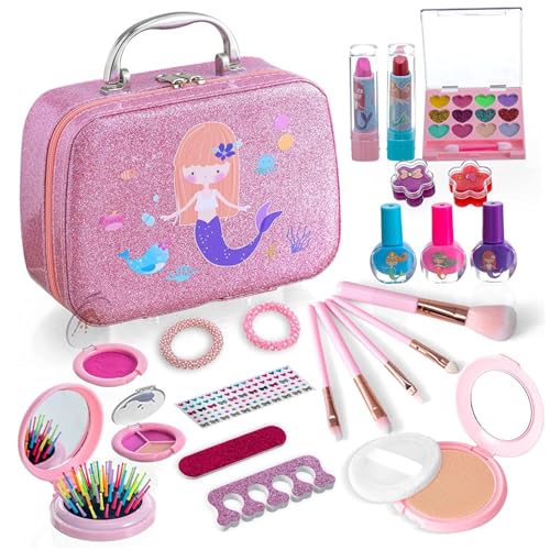 Kids Make -up Kit für Mädchen, waschbares zuverlässiges Kinder -Make -up -Kit mit Kosmetikkoffer echtes Mädchen Make -up tat Spielspielzeug für 3+ Jahre alte kleine Mädchen Geburtstagsgeschenk, Make von Comebachome