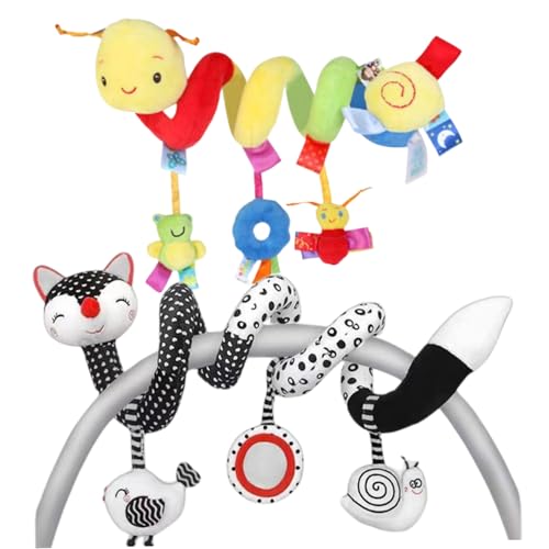 Krippenspielzeug, 2pcs Spiralwurm und Fuchsbabys Sitzspielzeug mit klingelnden Glocke, hängende Kinderwagenspielzeug, Entwicklungsbabys für 0-36 m Babygeschenke, Spielzeug für Babyautos, Kinderbettsp von Comebachome