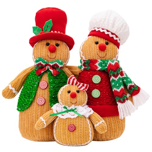 Lebkuchen Plüsch 12x9in Familienmotiv -Oberschenkel -Weihnachtsgingerbread -Dekor mit Hut, Schal und entzückende Lebkuchen -Weihnachtsdekoration für Zuhause, Party, Einkaufszentrum, Lebkuchenmann, Le von Comebachome