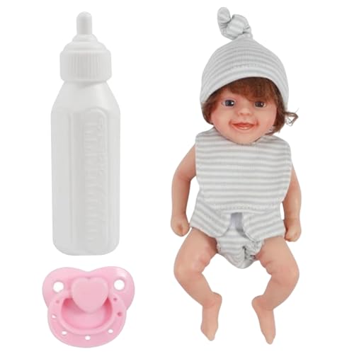 Mini -Babypuppen, 6 niedliche realistische offene Augen Neugeborene Babypuppe, flexible Silikon -Babypuppe mit Flaschen und Schnuller, tragbarer Mini Silicone Ganzkörperbabypuppe für Kindergeschenke, von Comebachome