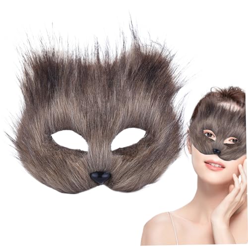 Pelzige therianische Maske, Faux-Halb-Gesicht-Fuchsmaske, atmungsaktive Katzenmaske für Erwachsene Kids Cosplay Purry Kostüm (grau) von Comebachome