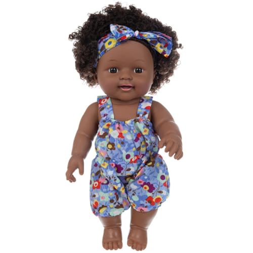 Schwarze Babypuppen, 12 Zoll bewegliche Joint Afroamerikanerbabypuppe, realistische Babypuppe mit lockigem Haar und tragbare Kleidung für Kindergeschenke, lila, schwarze Babypuppen, realistische Baby von Comebachome