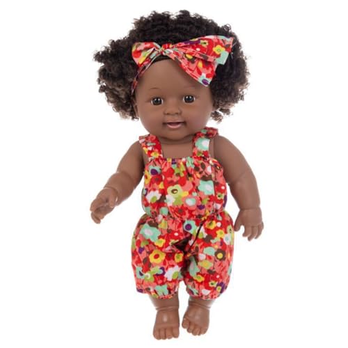 Schwarze Babypuppen, 12 Zoll bewegliche gemeinsame afroamerikanische Babypuppe, realistische Babypuppe mit lockigem Haar und tragbare Kleidung für Kindergeschenke, rote, schwarze Babypuppen, realisti von Comebachome