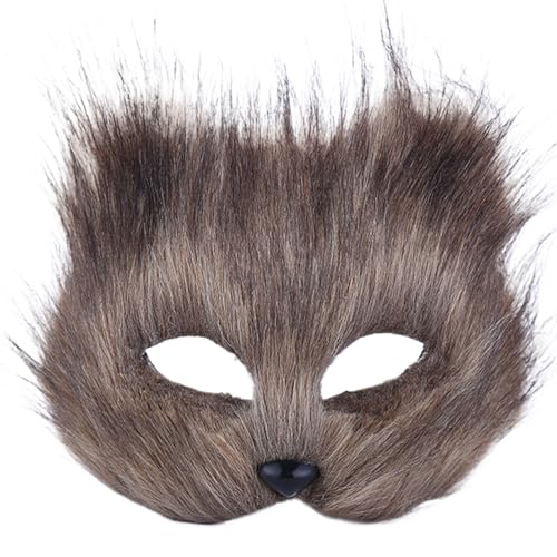 Therian Maske, Kunstfell -Therian -Masken, halbe Gesichts -Katzenmaske, pelzige Wolfsmaske, Maskerade -Maske für Frauen Halloween Party Cosplay -Kostüme Requisiten (Grau) von Comebachome