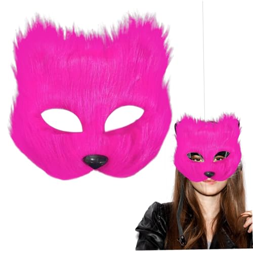 Therian Maske, halbgesichts Fuchsmaske, atmungsaktive Tiermaske für Erwachsene Kinder, weiches glattes Cosplay pelziges Kostüm für Maskerade Party Ostern Rose Rot von Comebachome