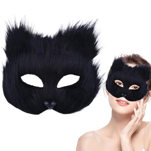 Therianische Maske, halbgesichts Fuchsmaske, atmungsaktive Tiermaske für Erwachsene Kinder, weiches glattes Cosplay pelziges Kostüm für Maskerade-Party Ostern Schwarz von Comebachome