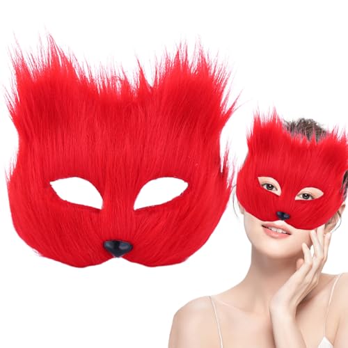 Therianische Maske, halbgesichts Fuchsmaske, atmungsaktive Tiermaske für Erwachsene Kinder, weiches glattes Cosplay pelziges Kostüm für Maskerade-Party Osternrot von Comebachome