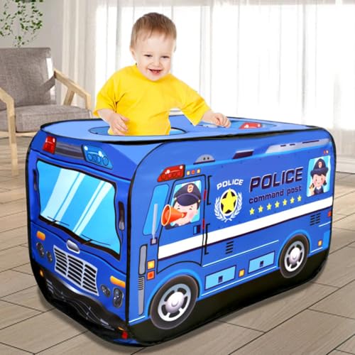 UP -Zelt für Kinder, faltbare Oxford -Stoffpolizeiauto -Zelt mit 3 Öffnungen, 44x26x30 Zoll großes Spielzelt, Spielhaus für Kleinkinder, Jungen- und Mädchengeschenke, Kinder auf dem Zelt, Feuerwehrwa von Comebachome