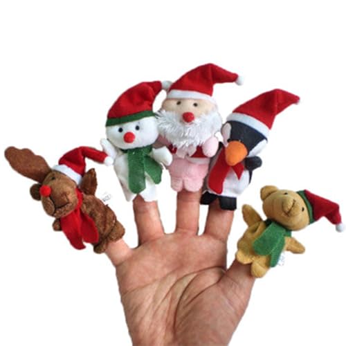 Comebachome Weihnachtsfingerpuppen 5 Stile Rentier Schneemann Santa Penguin Bär mit roten Weihnachtsmütze Fingerpuppen für die Weihnachtsfeier der Erzählfeier für Kinder Party Taschen 1,8x3 Zoll von Comebachome