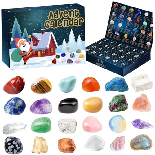 Weihnachtsind Adventskalender 2024, 24 Tage Adventskalender 24 Grids Crystal Stone Minerals Fossilien mit Einführung Weihnachten Countdown -Kalender -Enthusiasten Rock Collection Geschenk, Weihnachts von Comebachome