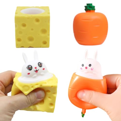 Antistressball Kinder Osterhase, Squishy Karotten Kaninchen Quetschbälle, Ostergeschenke Kinder, Hase Anti Stress Spielzeug Carrot Bunny in Karotte für Kinder Erwachsene (2PCS) von ComedyKing