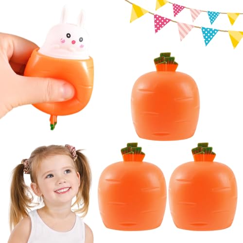 Antistressball Kinder Osterhase, Squishy Karotten Kaninchen Quetschbälle, Ostergeschenke Kinder, Hase Anti Stress Spielzeug Carrot Bunny in Karotte für Kinder Erwachsene (Karottenhase*3) von ComedyKing