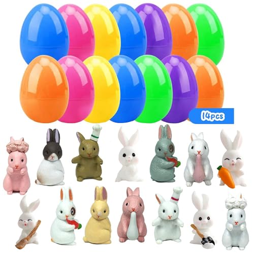 ComedyKing 12 Stk Gefüllte Ostereier mit 12 Mini Bunny Spielzeug, Ostern Geschenke, Ostern Spielzeug, Ostergeschenke Baster Stuffer für Kinder und Kleinkinder, Ostereiersuche, Partygeschenke (14pcs) von ComedyKing