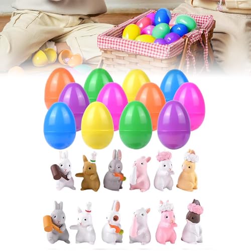 ComedyKing 12 Stk Gefüllte Ostereier mit 12 Mini Bunny Spielzeug, Ostern Geschenke, Ostern Spielzeug, Ostergeschenke Baster Stuffer für Kinder und Kleinkinder, Ostereiersuche, Partygeschenke (12pcs) von ComedyKing