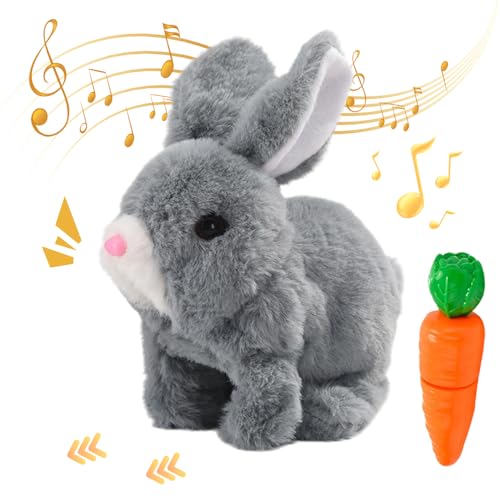 ComedyKing Ostern Plüschhase, Realistic Bunny Toy, Hüpfendes Kaninchen Spielzeug, Hasen Spielzeug Geräusche Macht und Dessen Ohren und Nase Sich Bewegen, Plüschhase Kuschelhase (Grau) von ComedyKing