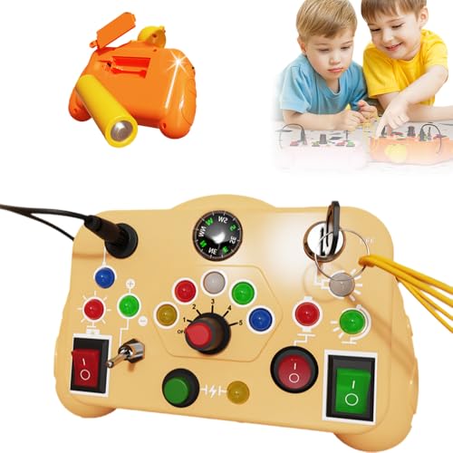 ComedyKing Spielzeug Busy Board mit LED Lichtschalter, Activity Board Motorikspielzeug mit 12 LED 8 Schalter Sensorik Spielzeug Lernspielzeug für Babys und Kleinkinder ab 1 2 3 4 Jahre (Gelb) von ComedyKing