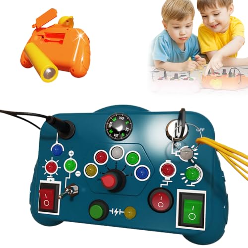 ComedyKing Spielzeug Busy Board mit LED Lichtschalter, Activity Board Motorikspielzeug mit 12 LED 8 Schalter Sensorik Spielzeug Lernspielzeug für Babys und Kleinkinder ab 1 2 3 4 Jahre (Marineblau) von ComedyKing