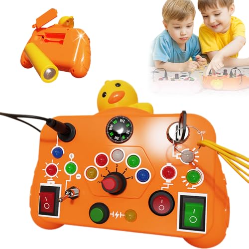 ComedyKing Spielzeug Busy Board mit LED Lichtschalter, Activity Board Motorikspielzeug mit 12 LED 8 Schalter Sensorik Spielzeug Lernspielzeug für Babys und Kleinkinder ab 1 2 3 4 Jahre (Orange) von ComedyKing