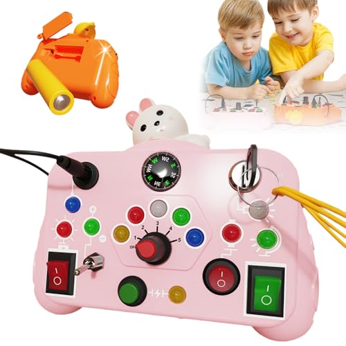 ComedyKing Spielzeug Busy Board mit LED Lichtschalter, Activity Board Motorikspielzeug mit 12 LED 8 Schalter Sensorik Spielzeug Lernspielzeug für Babys und Kleinkinder ab 1 2 3 4 Jahre (Rosa) von ComedyKing