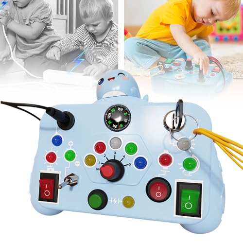 ComedyKing Spielzeug Busy Board mit LED Lichtschalter, Activity Board Motorikspielzeug mit 12 LED 8 Schalter Sensorik Spielzeug Lernspielzeug für Babys und Kleinkinder ab 1 2 3 4 Jahre (blau) von ComedyKing