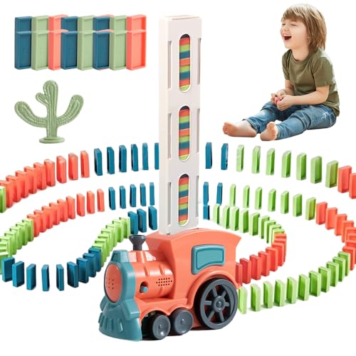 Domino Zug Set, Automatischer Domino Zug mit 60/180 Domino Blöcken, Dominoes Automatic Domino Train Educational Toy, Domino Spielzeug Dominosteine für 3 4 5 Jahre Jungen Mädchen (180pcs, rosa) von ComedyKing