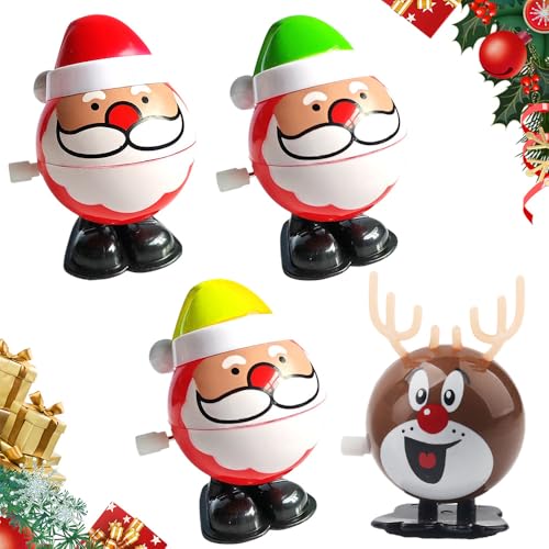 Kinder Aufziehspielzeug, Christmas Wind Up Toys, Wind Up Rentier Weihnachtsbaum Schneemann Weihnachtsmann Figur Uhrwerk Spielzeug, Aufziehspielzeug Weihnachten für Baby Kinder Erwachsene (4pcs-4) von ComedyKing