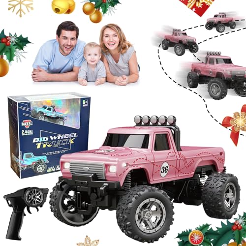 Mini RC Monster Truck, 1:64 Ferngesteuertes Auto, 4WD Monster Truck Ferngesteuert, Monstertruck Ferngesteuert, Monster Truck Ferngesteuert, RC Auto Crawler, Spielzeugauto für Kinder (Rosa) von ComedyKing