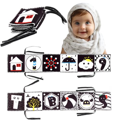 Comfen Babybuch Kontrast Baby Toys,Schwarz Weiss kontrastkarten Baby,Kontrastbuch Baby Spielzeug 0 3 6 9 12 Monate (B-Absatz) von Comfen