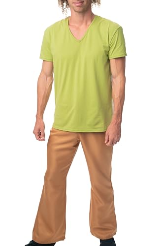 ComfyCamper 70er Jahre Groovy Detective Kostüm für Herren Halloween - Hippie Grünes Hemd & Glockenunterteil Braune Hose für Erwachsene Shaggy, Medium von ComfyCamper