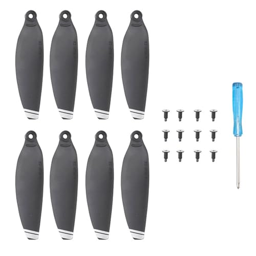 Silent Flight Propeller Set, 12x Schraube + 1x Schraubendreher + 8x Klinge Satz, Rc Drone Blade Propeller Hubschrauberflügel Zubehör Passend Für Mavic Mini Zubehör (Schwarz Mit Silberner Kante) von Comioke