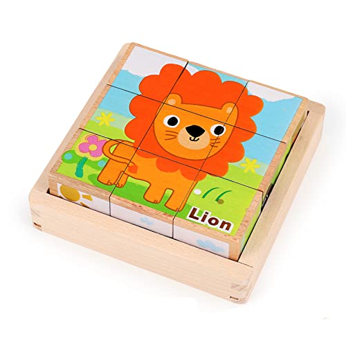 Bilderwürfel Puzzle aus Holz, Comius Sharp 3D Bildwürfel Puzzle Spiele 6 in 1 Tier-Motive Holzpuzzle für Kinder ab 1 2 3 4 Jahre, Lernspielzeug Holzspielzeug für Jungen und Mädchen (Grün) von Comius Sharp