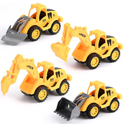 Comius Sharp Baustellenfahrzeuge Kinder 4 StüCk, Mini Bagger TräGheit Technik Fahrzeug Set, Matchbox Auto Set Betonmischer Spielzeug, Geschenk FüR Kinder Ab 2 Jahren von Comius Sharp