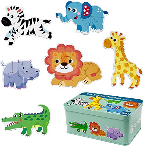 Comius Sharp Kinderpuzzle, 6 Stück Holz Puzzle, Holz Montessori Spielzeug Jigsaw Set, Formpuzzles Frühes Lernen Lernspielzeug Geschenke für 2 3 4 5 Jahren Kleinkinder Kinder (Animal) von Comius Sharp