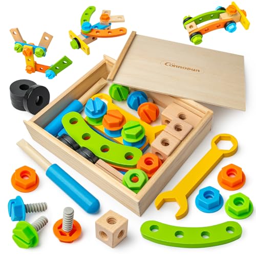 Werkzeugkoffer für Kinder, Commodum Werkzeugkasten aus Holz, Holzspielzeug Kinderwerkzeug ab 2 3 4 Jahre, Montessori Spielzeug, Lernspiel, Rollenspiel, Geburtstagsgeschenk Junge Mädchen 2 3 4 Jahre von Commodum