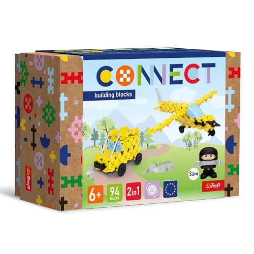 Connect 61969 Set 2in1, Kleinflugzeug/Jeep-94 Elemente: 89 Figur 5 Bausteine, Kreatives Spielzeug für Erwachsene und Kinder ab 6 Jahren, Mehrfabrig von Connect