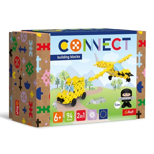 Connect 61969 Set 2in1, Kleinflugzeug/Jeep-94 Elemente: 89 Figur 5 Bausteine, Kreatives Spielzeug für Erwachsene und Kinder ab 6 Jahren, Mehrfabrig von Connect