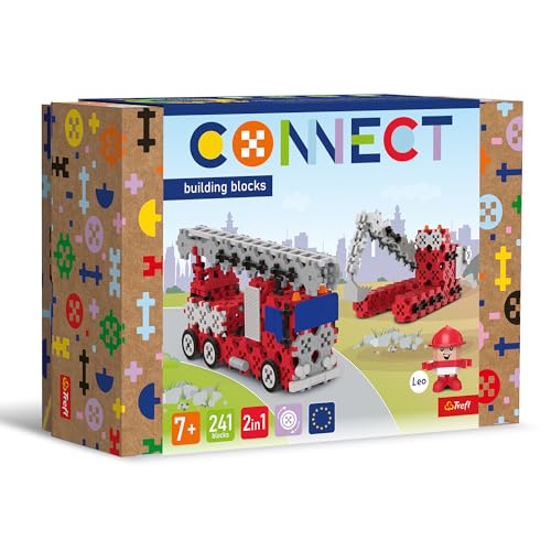 Connect Trefl Bausteine Set 2in1, Feuerwehr/Raupenbagger - 241 Elemente: 236 Bausteine + Figur 5 Bausteine, Kreatives Spielzeug für Erwachsene und Kinder ab 7 Jahren von Connect