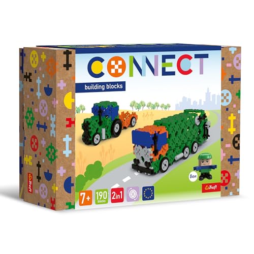 Connect 61975 Set 2in1, Müllwagen/Traktor-190 Elemente: 185 Figur 5 Bausteine, Kreatives Spielzeug für Erwachsene und Kinder ab 7 Jahren, Mehrfabrig von Connect