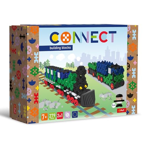 Connect Trefl Bausteine Set 2in1, Zug/LKW mit Anhänger - 279 Elemente: 274 Bausteine + Figur 5 Bausteine, Kreatives Spielzeug für Erwachsene und Kinder ab 7 Jahren von Connect