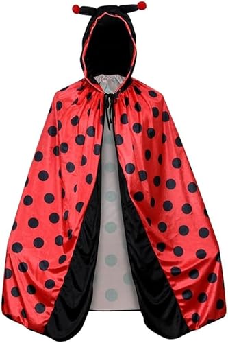 Conponous Marienkäfer Kostüm Damen, Ladybug Kostüm Umhang mit Marienkäfer Haarreif Karneval Kostüm Damen Marienkäfer Cape mit Kapuze für Erwachsenen Karneval Fasching Cosplay Mottoparty von Conponous